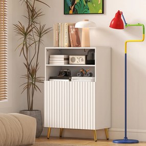 HOMCOM Szafka łazienkowa, komoda do pomieszczeń mieszkalnych, drzwi z cichym domykiem, 2 otwarte półki, MDF, Biały | Aosom PL