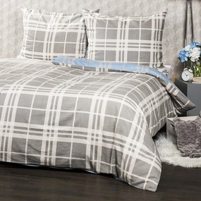 4Home Pościel flanelowa Niebieska kratka, 160 x 200 cm, 70 x 80 cm