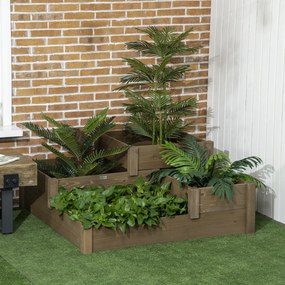 Outsunny Wysoki grząd, 4 pojemniki na zioła na 3 poziomach, odporny na warunki atmosferyczne, drewno lite, 122 cm x 122 cm x 51 cm, Naturalny