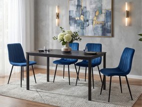 Zestaw jadalniany 1 + 4, czarny stół RAMOD 100x60 cm + niebieskie krzesło LAVA z czarnymi nogami