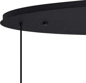 Lampa wisząca w stylu Art Deco czarna z owalną płytą sufitową i przydymionym szkłem 6-źródeł światła - Douglass