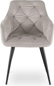 Zestaw Stół Prostokątny Rozkładany VICTOR 160-240 cm Czarny Marmur i 4 Krzesła MODESTO Szare Welurowe Nowoczesne