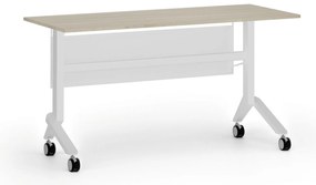 Mobilny stół PRIMO MOVE, 140x60 cm, biała podstawa, dąb naturalny