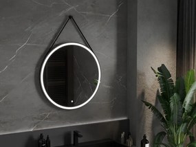 Mexen Reni lustro łazienkowe podświetlane, okragłes 80 cm, LED 6000K, antypara, rama czarna - 9812-080-080-611-70