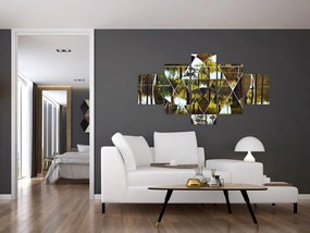 Obraz - Geometryczny kolaż na tle nordyckich lasów (125x70 cm)
