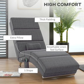 HOMCOM Fotel masujący z funkcją relaksu, leżak z 8 punktami wibracyjnymi, 5 trybów, wymiary 56 x 168 x 84 cm, Ciemnoszary