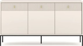 Komoda do Salonu Sypialni MARCOS 154 cm Ryflowana Trzydrzwiowa z Szufladami Kaszmir Glamour