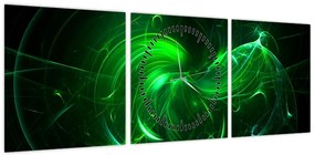 Obraz - zielona abstrakcja (z zegarem) (90x30 cm)
