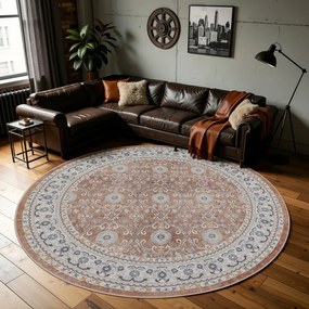 Dywan vintage INKA Ornament z Efektem Postarzenia Terakota koło 200 cm x 200 cm