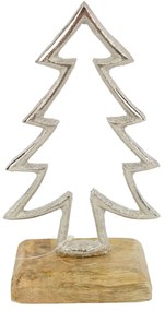 Świąteczna dekoracja CHRISTMAS TREE z drewna mango 17cm, srebrna