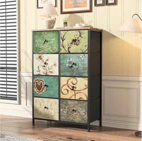 Komoda materiałowa z 8 szufladami, 67,5 x 30 x 100 cm – wzór retro