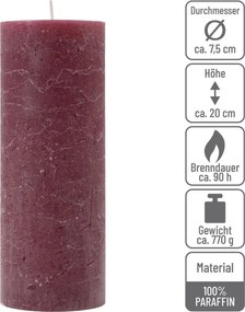 Zestaw świec rustykalnych, 20 cm, Ø 7,5 cm, bordowy, 2 szt.
