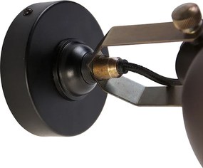 Industrialna lampa ścienna czarna ze złotym, regulowanym elementem - Liko