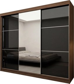 Szafa Przesuwna VITALE 240 cm z Lustrem Szafa Trzydrzwiowa z Szufladami Orzech