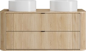 Szafka łazienkowa wisząca z podwójną okrągłą umywalką nablatową - Jasne drewno naturalne - L120 cm - FILOR