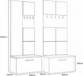 Masseno Garderoba MODULO 161,2/204/40 cm do Przedpokoju Nowoczesna Dąb Artisan
