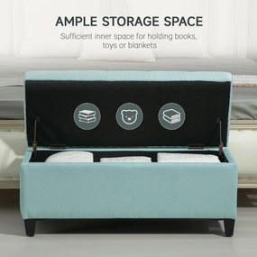 HOMCOM Ławka z Przestrzenią do Przechowywania, Poliester w Wyglądzie Lnu, Drewno Kauczukowe, 100 x 40 x 44 cm, Zielony