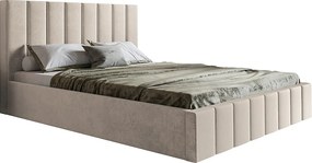 Emporius Moris łóżko tapicerowane 140x200 cm - przeszywane zagłowie, pojemnik na pościel - tkanina aksamitna, beżowy (Jasmine 21)