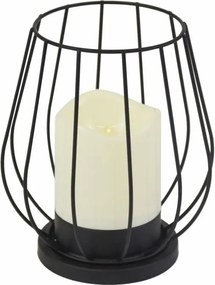 Świecznik metalowy, świeca LED, ciepła biała, czarny / biały