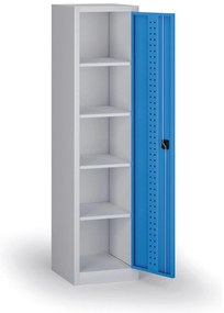 Wąska szafa warsztatowa, 4 półki, 1950 × 505 × 500 mm, niebieskie drzwi