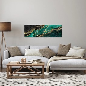 Obraz - Marmurki olejno-złote (z zegarem) (90x30 cm)