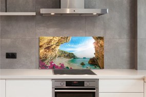 Panel Kuchenny Szklany Klify i Kwiaty na Wybrzeżu