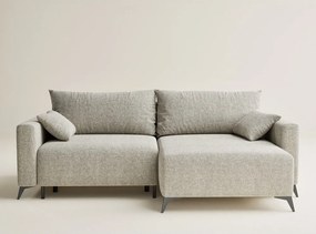 Beżowy rozkładany/ze schowkiem narożnik z tkaniny szenilowej (prawostronny/z szezlongiem) Leon – Maison de Rêve