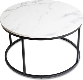 Stolik Kawowy CONNY MAX 80 cm Biały Marmur/Czarny Nowoczesny Glamour