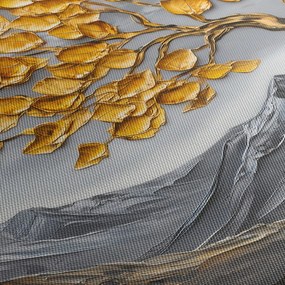 Obraz – Drzewo ze złotymi liśćmi (z zegarem) (90x30 cm)