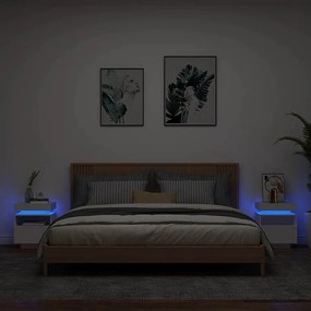 Zestaw 2 Białych Szafek Nocnych 40x39x48,5 cm z Wielokolorowym Oświetleniem LED RGB, Drewno Inżynieryjne, USB, Organiczny Design