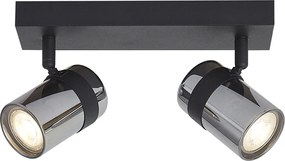 Reflektor sufitowy czarny z przydymionym szkłem 2-źródła światła obrotowy i uchylny - Gianni