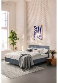Niebieskie tapicerowane łóżko dwuosobowe z materacem i stelażem 160x200 cm Noira Slim – Bonami Selection