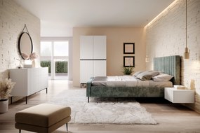 Komoda Nicole 150 cm z szufladami i półkami - biały mat / czarne nóżki