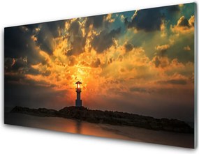 Panel Szklany do Kuchni Latarnia Na Skalistym Brzegu