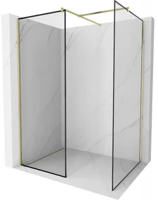 Mexen Kioto ścianka prysznicowa Walk-in 150 x 120 cm, czarny wzór, złota szczotkowana - 800-150-202-55-70-120