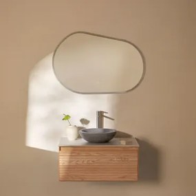 Zestaw Wiszących Mebli Łazienkowych 80x50 Cm Z Drewna Jesionowego Tedrik Popielaty Brąz & Okrągły Szary Cement Ø40 Cm - Sklum