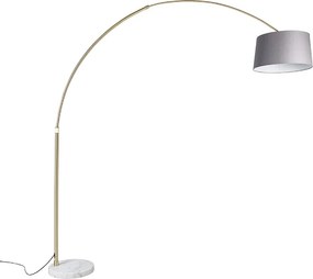 Lampa łukowa mosiężna z szarym abażurem z tkaniny marmurowej 45 cm - XXL
