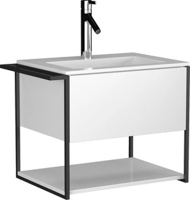 Szafka łazienkowa wisząca biała loftowa 60 x 45 cm z umywalką z otworem VALO