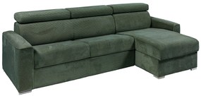 Kanapa narożna dwustronna rozkładana typu express z zielonego sztruksu - Miejsce do spania z szerokimi listewkami 140 cm - Materac 22 cm - VIZIR
