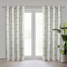 Zasłona naturalna z lnem 140x250 cm - botaniczna zasłona na przelotkach ze złotymi akcentami LUCINA 2