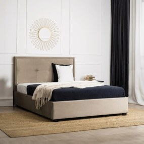 Łóżko Tapicerowane 140x200 cm ze Stelażem Dwuosobowe ANDRE Welurowe Beżowe