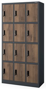 Szafka skrytkowa socjalna 12-skrytkowa antracytowa/orzech, 900x1850x400 mm: MARCIN Eco Design