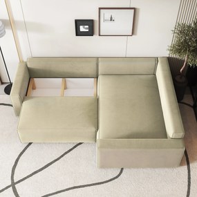 Masseno Narożnik ERONIS z funkcją spania i pojemnikiem na pościel Narozniki L, Rozkładana sofa - Kremowy, MONOLITH 04