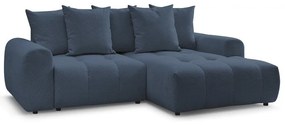 Niebieski rozkładany narożnik z tkaniny szenilowej ze schowkiem (prawostronny/z szezlongiem) Roxelane – Bobochic Paris
