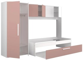 Łóźko wysuwane 2 x 90 x 200 cm - Z szafą - Różowo-białe - LUMOKA