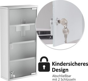 HOMCOM Szafka Medyczna Wisząca 4 Półki Zamykana na Leki Stal Nierdzewna Szer 30xGł 12xWys 60cm Srebrna | Aosom PL