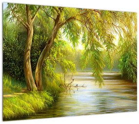 Obraz - Wierzba nad jeziorem, obraz olejny (70x50 cm)