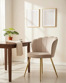 Beżowe welurowe krzesło muszelka - Larry