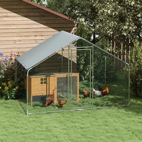 PawHut Wybieg dla 5-8 Kur, Plandeka Dachowa, Zamykane Drzwi, Stelaż Stalowy, 5,1 m², 3 x 1,7 x 1,9 m