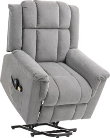 HOMCOM Fotel z Powerlift, Masujący z Funkcją Ciepła, Fotel z Podnóżkiem i Boczną Kieszenią, Obicie z Tkaniny, Ciemnoszary